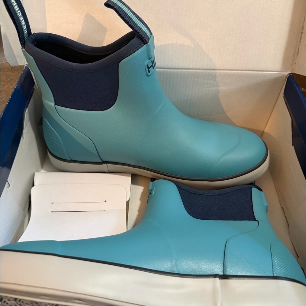 Huk Teal and Navy Women's boat/Rain Boots